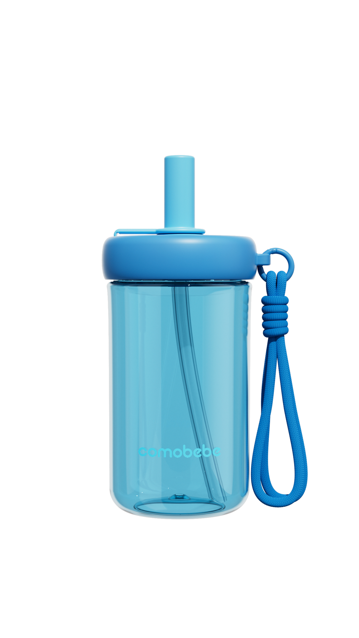 COMO Tritan Sippy Cup 15oz in Blue with clip-on lanyard