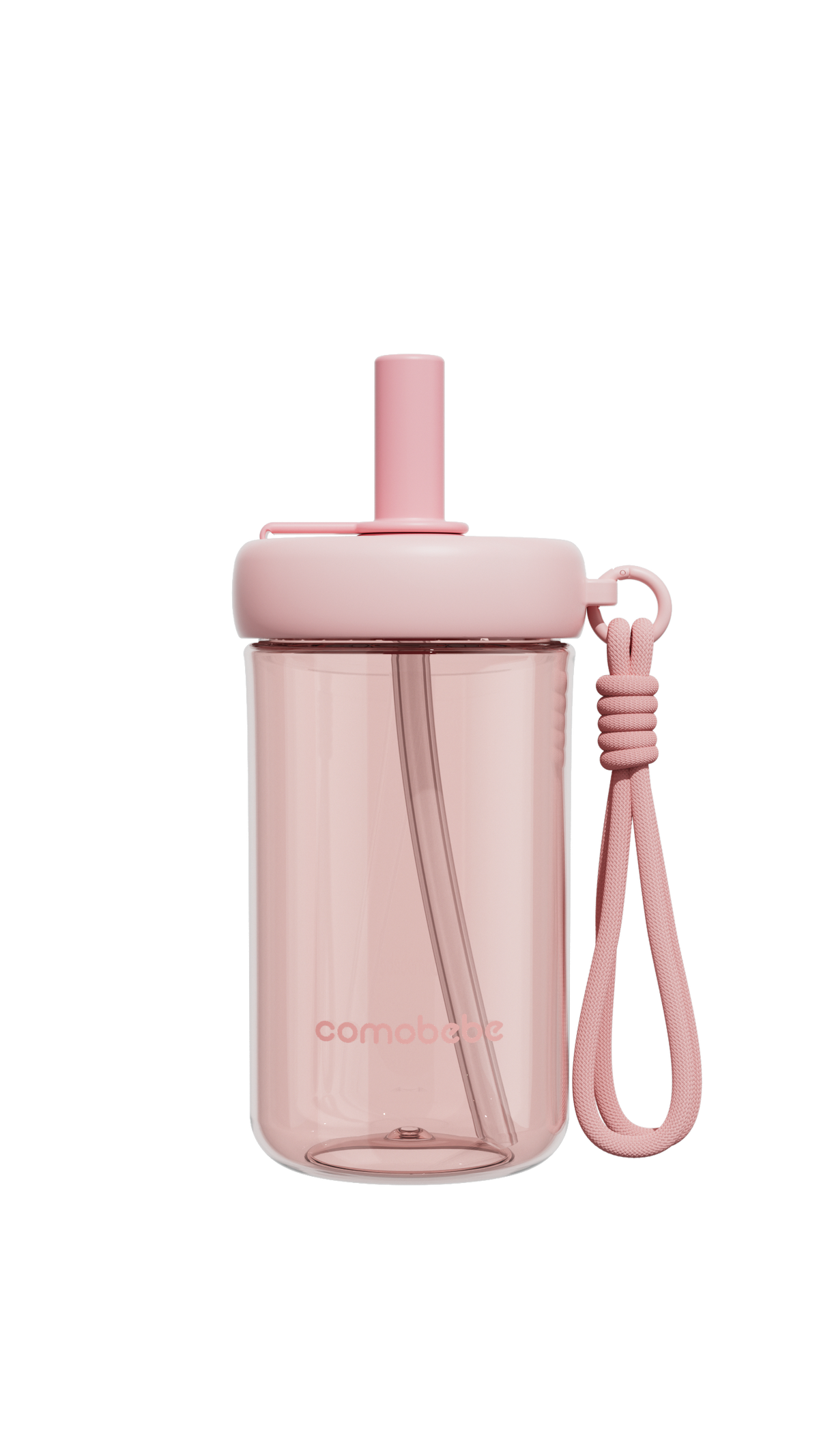 COMO Tritan Sippy Cup 15oz in Pink with clip-on lanyard