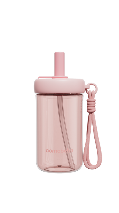 COMO Tritan Sippy Cup 15oz in Pink with clip-on lanyard