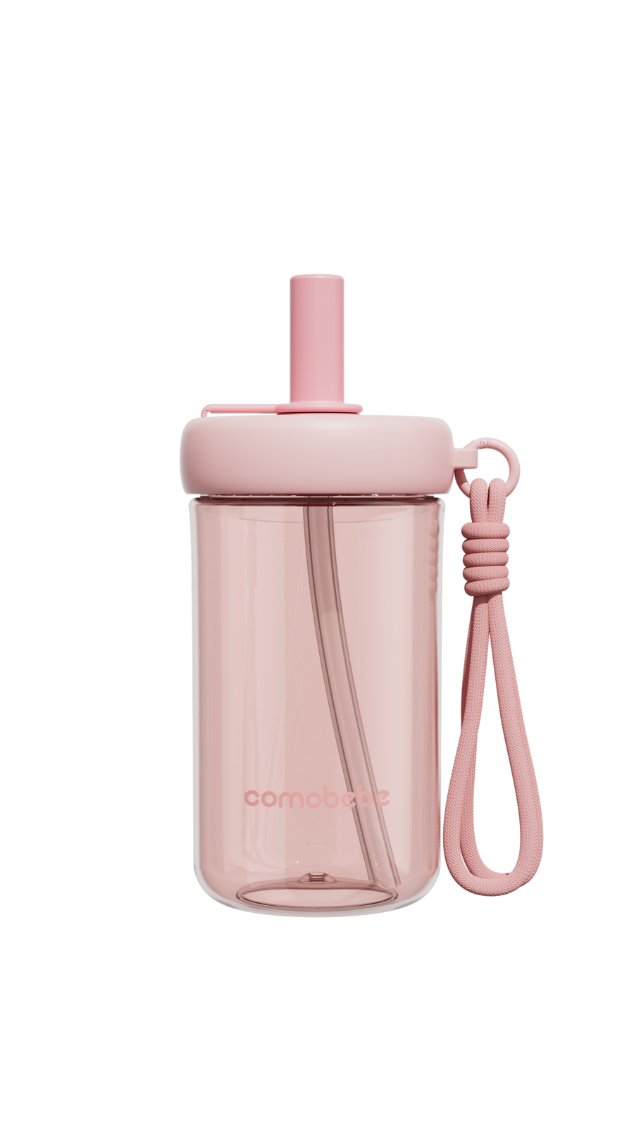 COMO Tritan Sippy Cup 15oz in Pink with clip-on lanyard