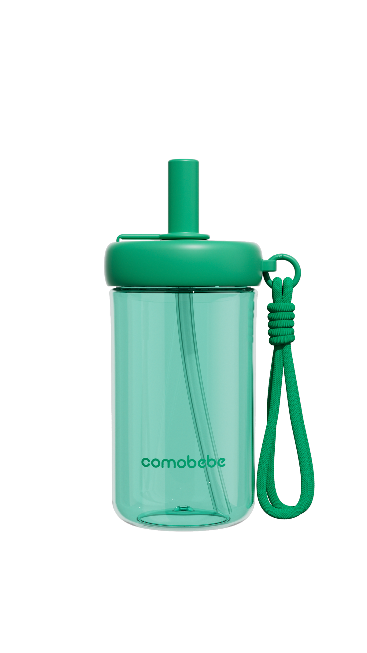 COMO Tritan Sippy Cup 15oz in Green with clip-on lanyard